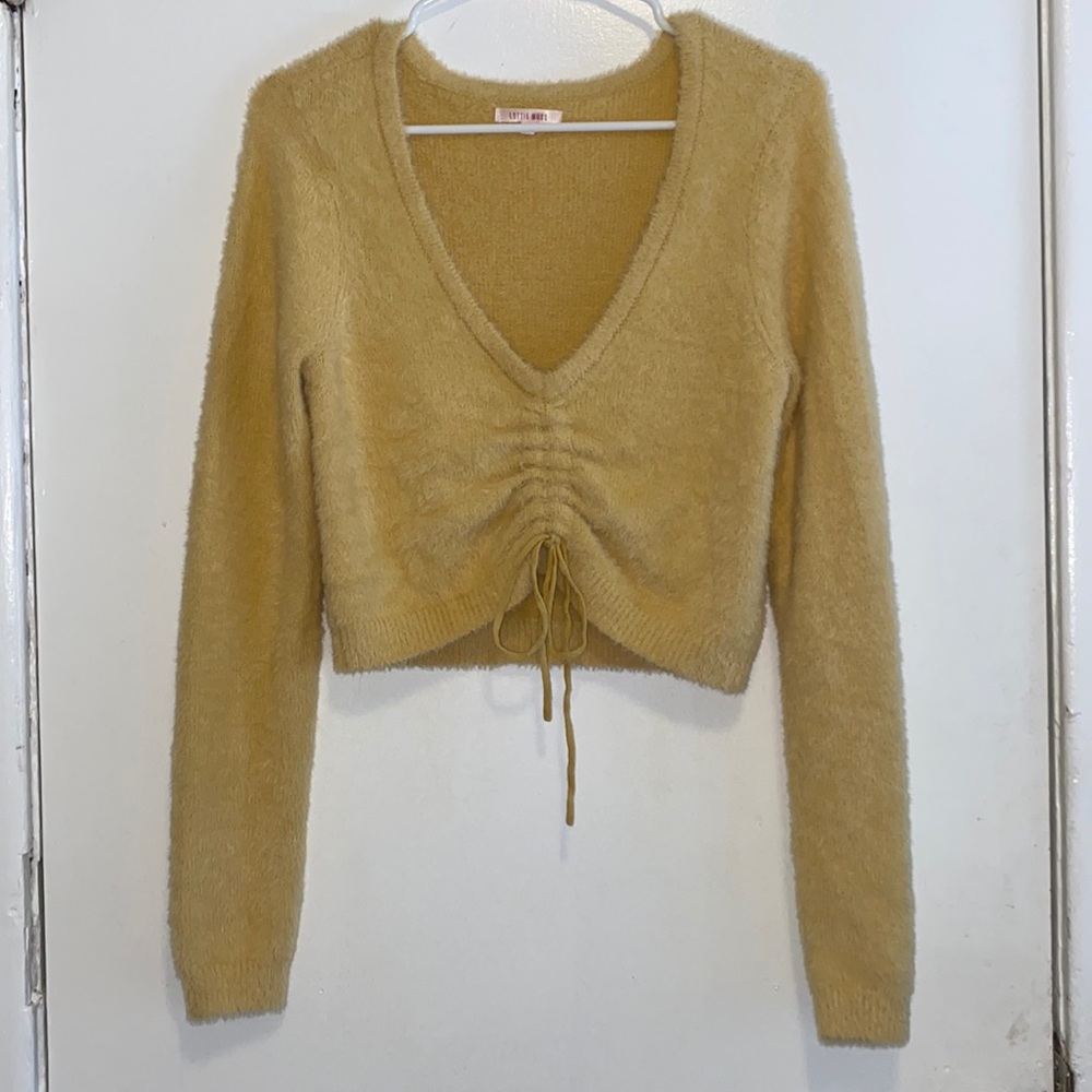 Yellow Fuzzy scrunch up sweater